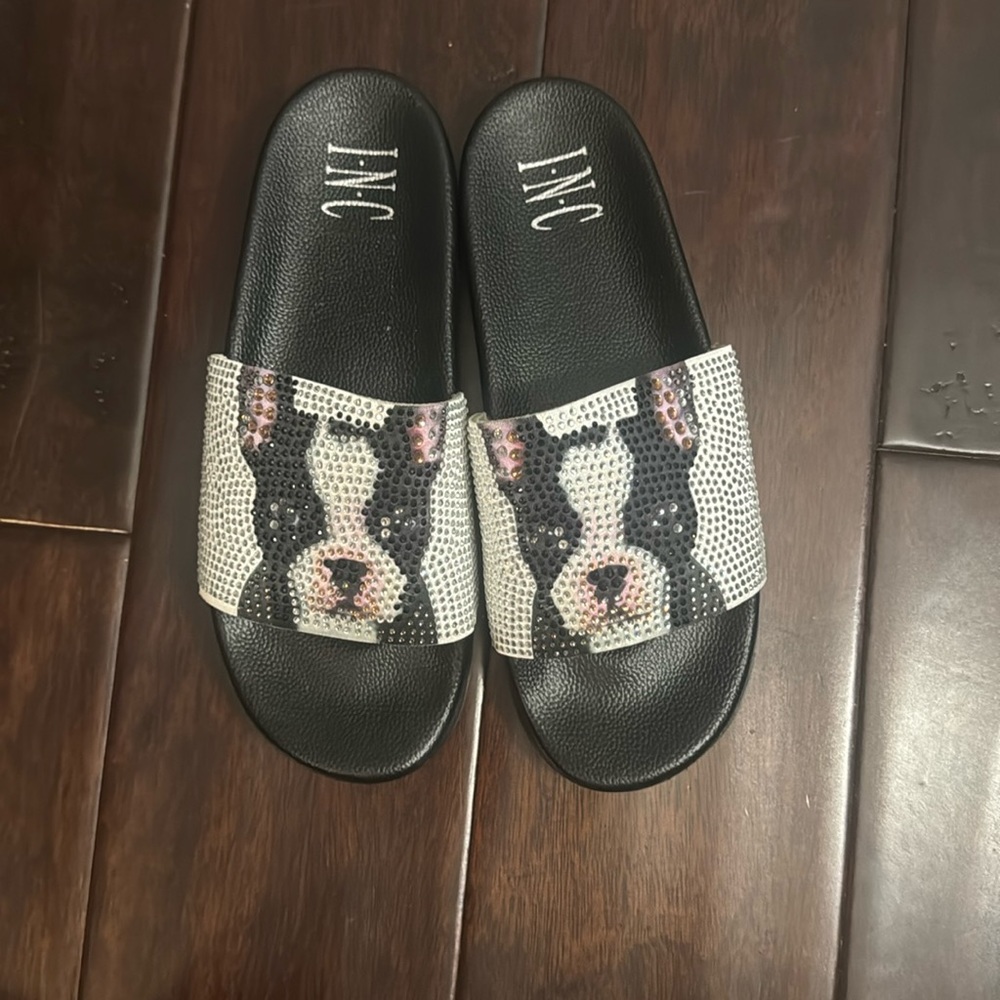 Inc French bulldog sparkly sandals